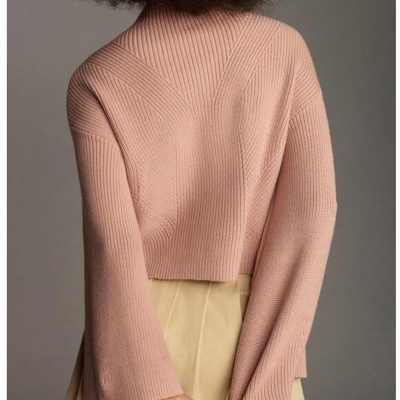 ANTHROPOLOGIE x MAEVE The Katey Mock-Neck Bell-Sleeve Sweater Pink Sz S {3V27} - Picture 3 of 8